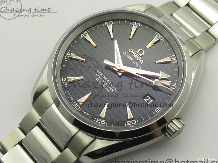 0224 FlexibleFit Aqua Terra 150M SS VSF 1:1 Best Edition Black Wave Textured Dial RG Hand on SS Bracelet A8500 Super Clone 8032